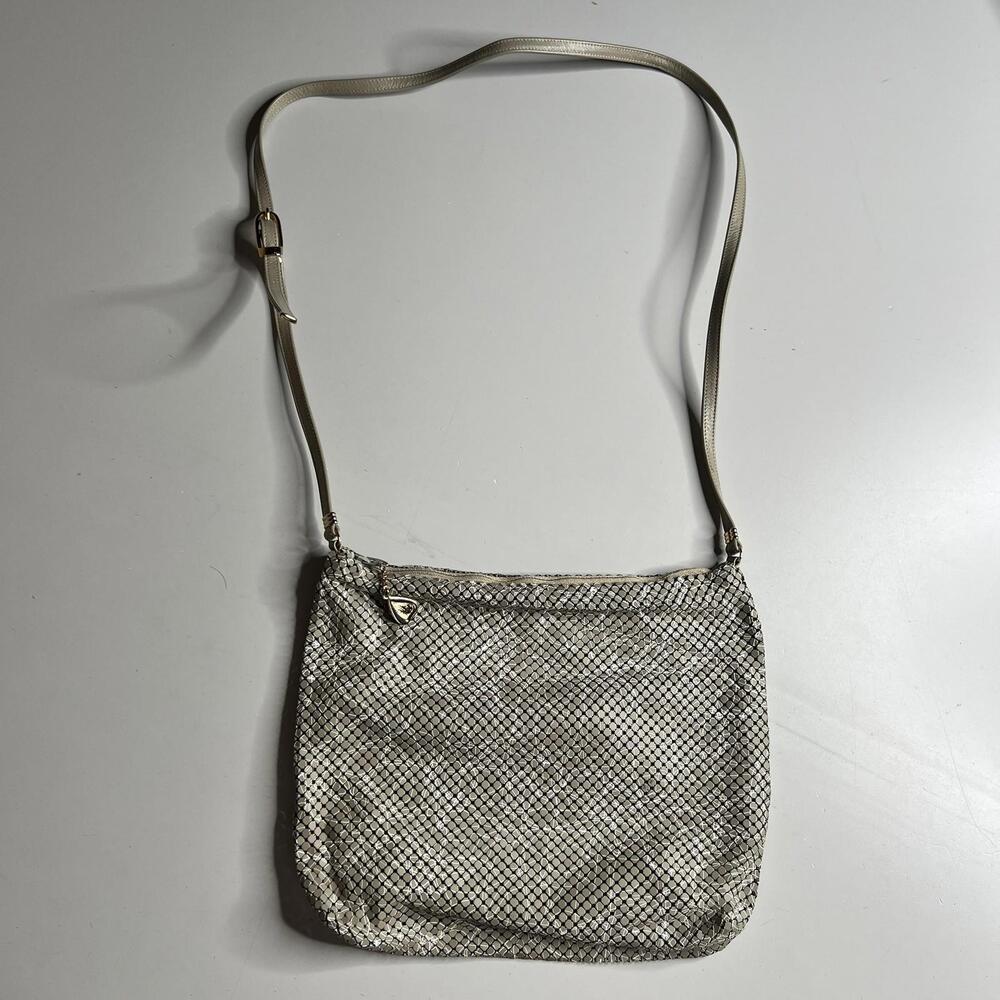 Whiting & Davis Crossbody Bag Womens Medium Beige Metal Mesh Shoulder USA Made